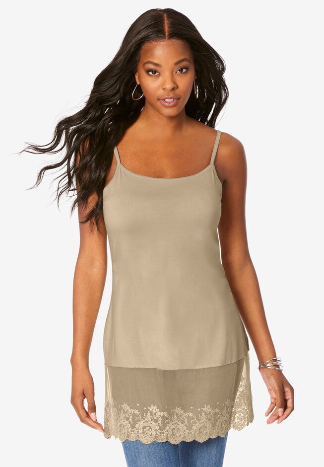 Lace-Hem Camisole, SANDY BEIGE, hi-res image number null