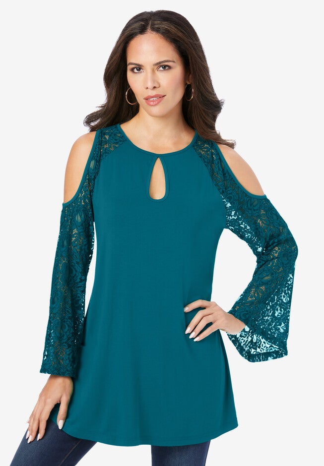 Keyhole Cold-Shoulder Tunic, DEEP TEAL, hi-res image number null