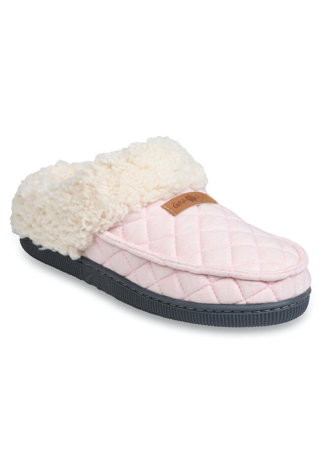 Quilted Jersey Mocassin Clog Slipper Slippers, PINK, hi-res image number null