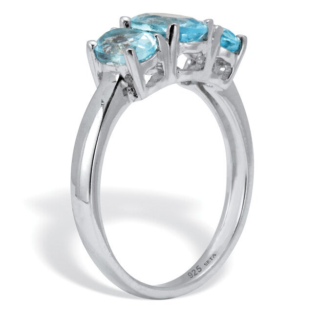 2.24 TCW Oval Cut Genuine Blue Topaz Sterling Silver 3-Stone Ring, BLUE, on-hover image number 1