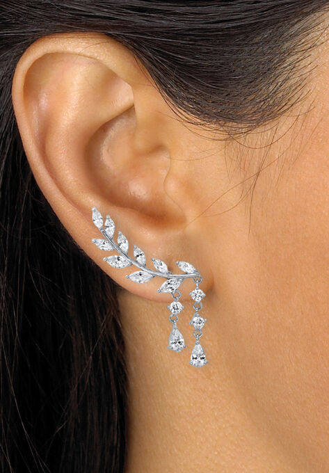 Silvertone Marquise Cut Ear Climber Drop Earrings Cubic Zirconia, , alternate image number null