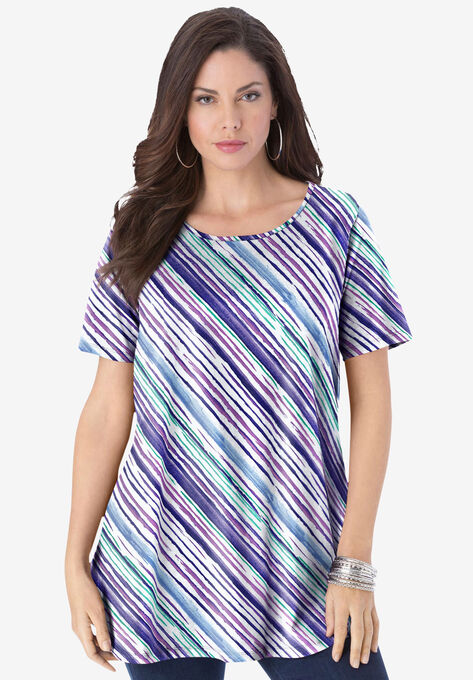 Swing Ultimate Tee with Keyhole Back, GRAPE WATERCOLOR STRIPE, hi-res image number null