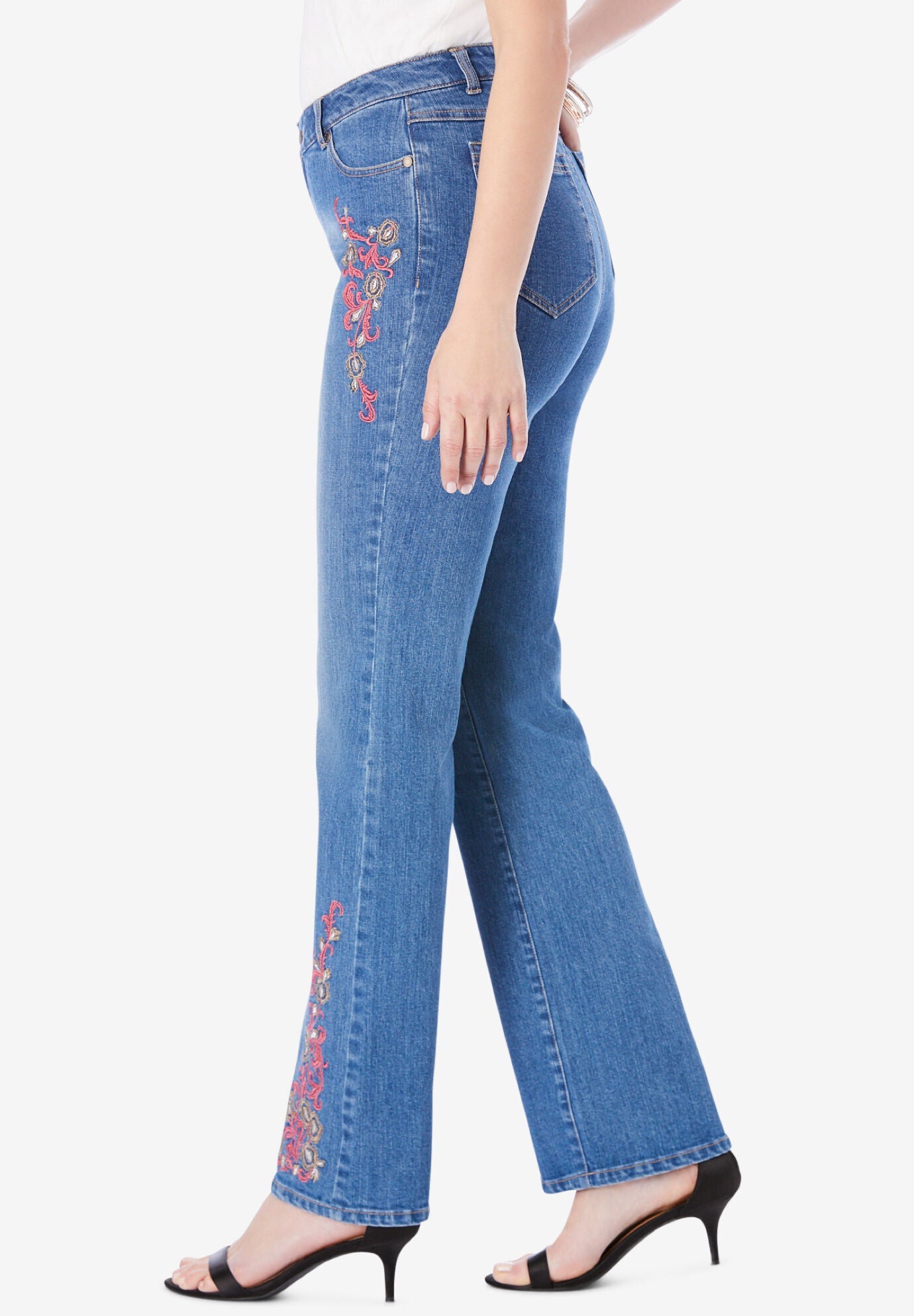 Plus Size Invisible Stretch&reg; Two-Tone Embroidered Bootcut Jeans, , alternate image number 2