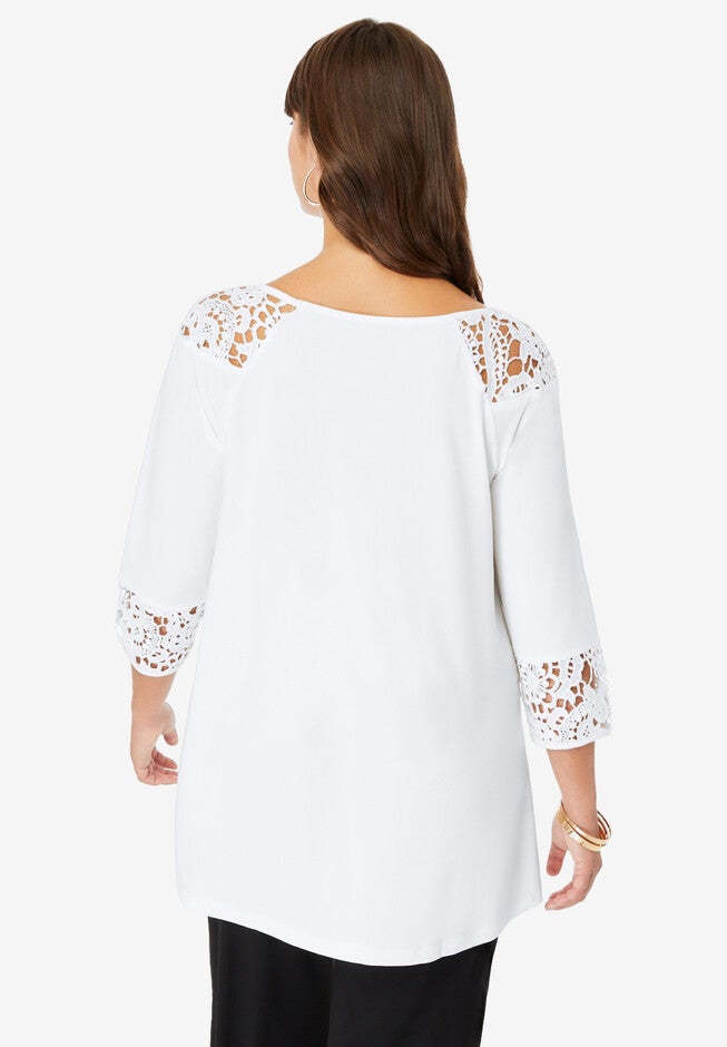 Lace-Trim Ultrasmooth® Fabric Tee, , on-hover image number 1