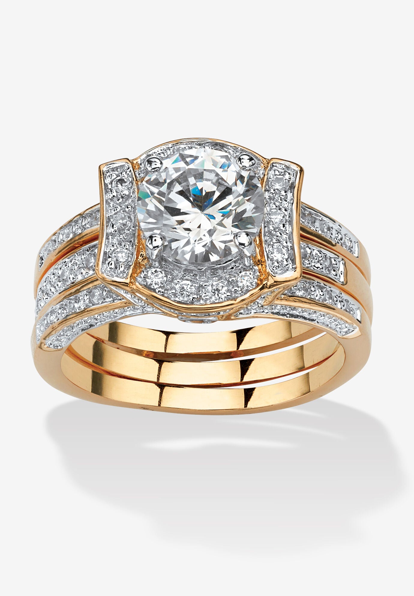Yellow Gold-Plated Cubic Zirconia Vintage-Style Jacket Bridal Set, GOLD, hi-res image number 0