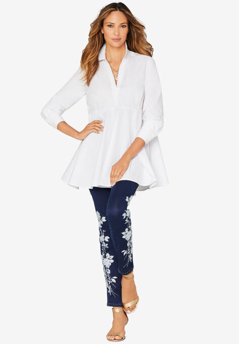 Poplin Fit-And-Flare Tunic, WHITE, hi-res image number null