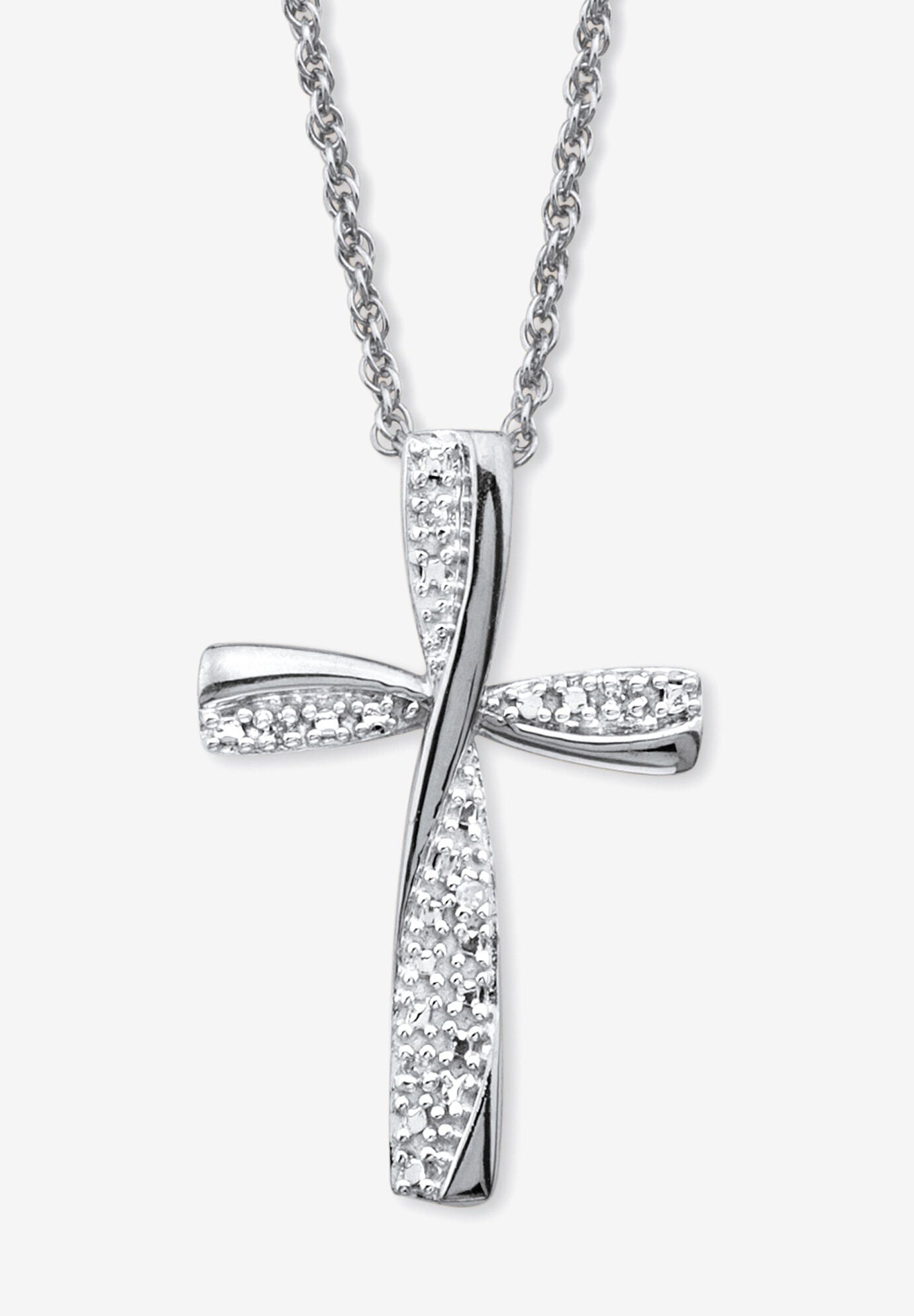 Diamond Accent Platinum-Plated Sterling Silver Cross Pendant Necklace 18 inches, WHITE, hi-res image number 0