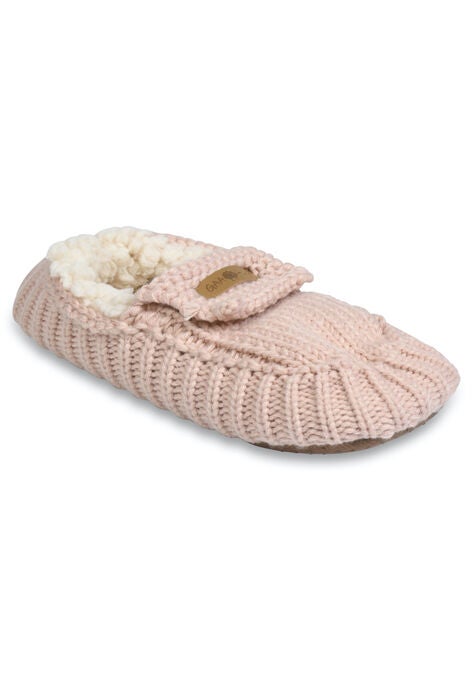 Womens Textured Knit Mocassin Slipper Slippers, PINK, hi-res image number null