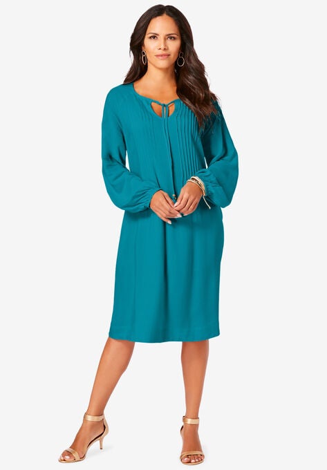 Pintuck Shirtdress, DEEP TURQUOISE, hi-res image number null