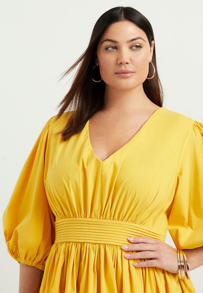 Lace-Trimmed Tiered Midi Dress, , alternate image number null