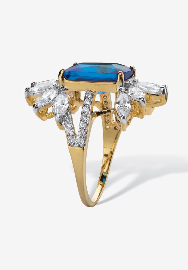 9.45 Cttw. Gold-Plated Simulated Blue Sapphire And Cubic Zirconia Ring, , on-hover image number 1