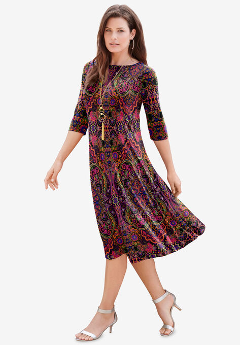 Ultrasmooth® Fabric Boatneck Swing Dress, MULTI MIRRORED MEDALLION, hi-res image number null