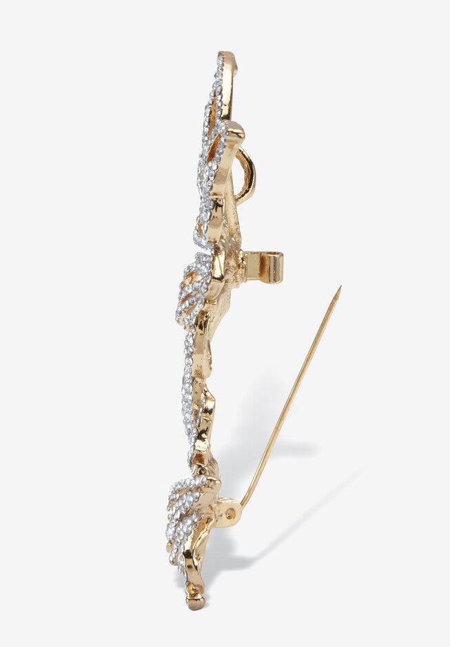 Goldtone Butterfly Pin Round Crystal, , on-hover image number null