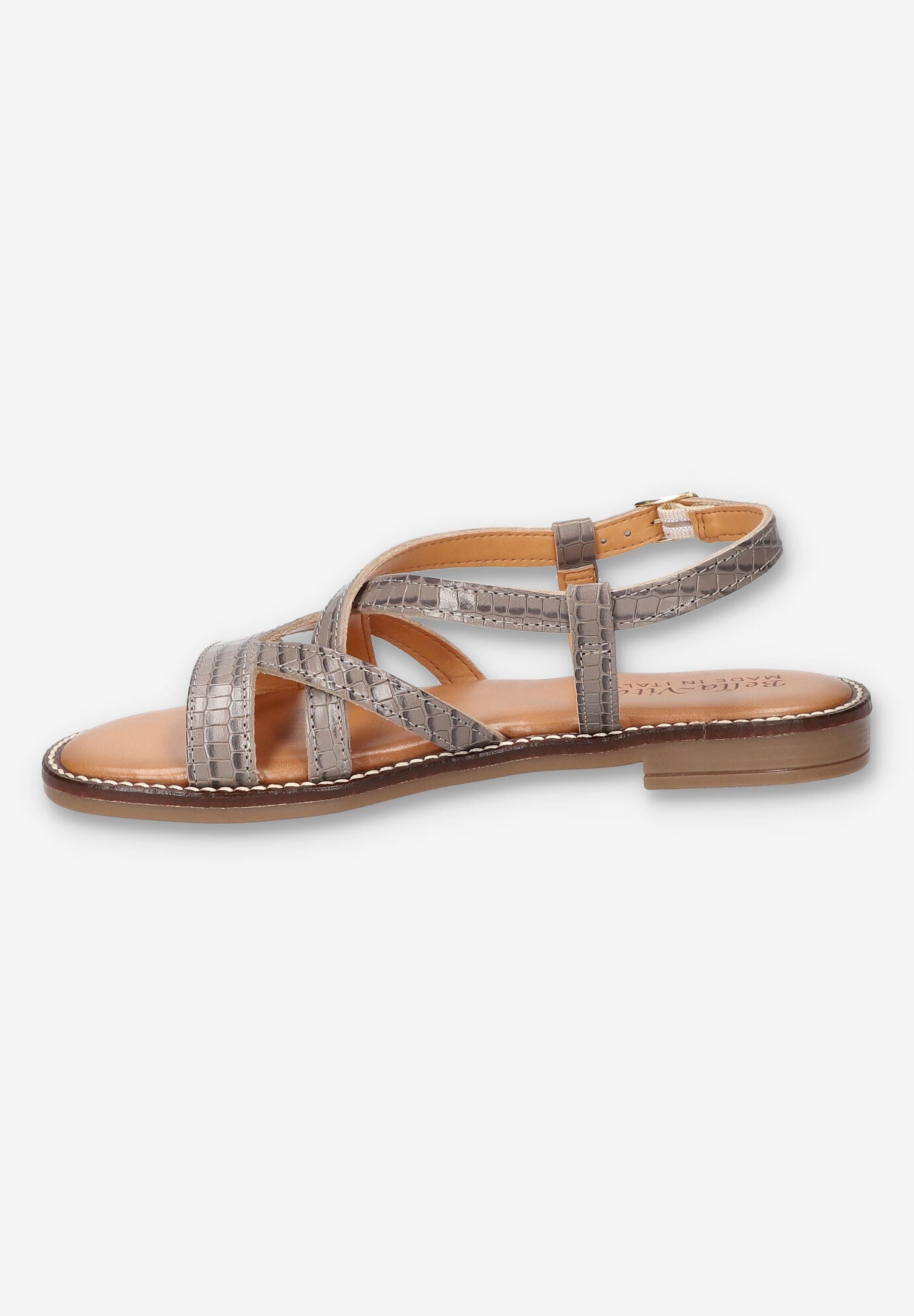 Tya-Italy Flat Sandal, GREY CROCO LEATHER, alternate image number 4