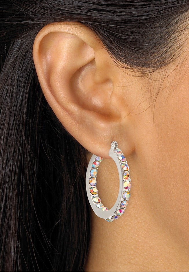Silver Tone Inside Out Hoop Earrings (30Mm) Aurora Borealis Crystal Jewelry, , alternate image number null