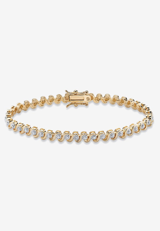 Round Diamond Accent S-Link Tennis Bracelet Yellow Gold-Plated 7.5 inches Jewelry, DIAMOND, hi-res image number null