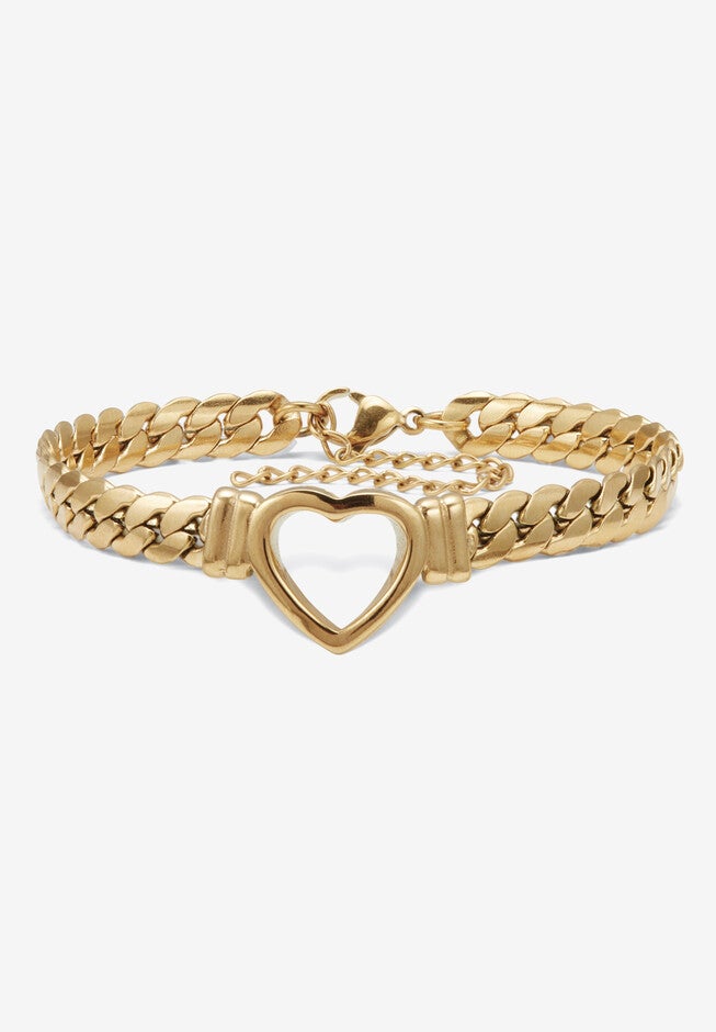 Yellow Gold Ion-Plated Stainless Steel Heart Bracelet And Necklace 16 Inch, , alternate image number null