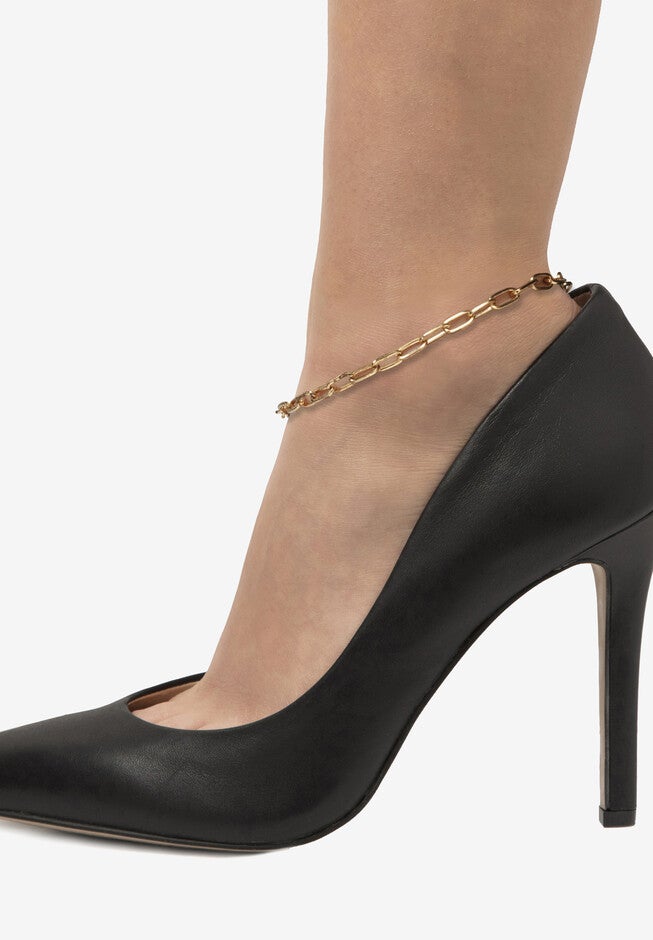 5 Piece Herringbone, Curb & Cable Link Ankle Bracelet Set Goldtone 9 inches Length Jewelry, , alternate image number 4
