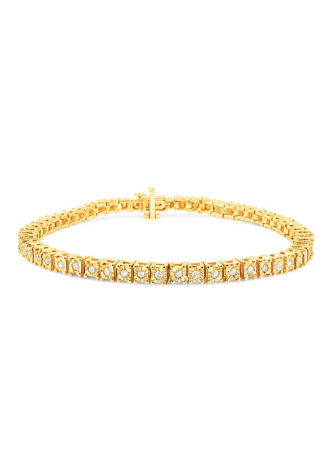 Yellow Gold Over Sterling Silver Diamond Square Frame Miracleset Tennis Bracelet 8 inches, YELLOW GOLD, hi-res image number null