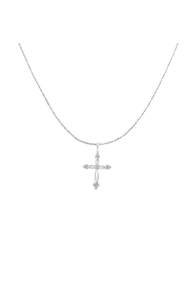 Sterling Silver Round Cut Diamond Accent Cross Pendant Necklace, , alternate image number null