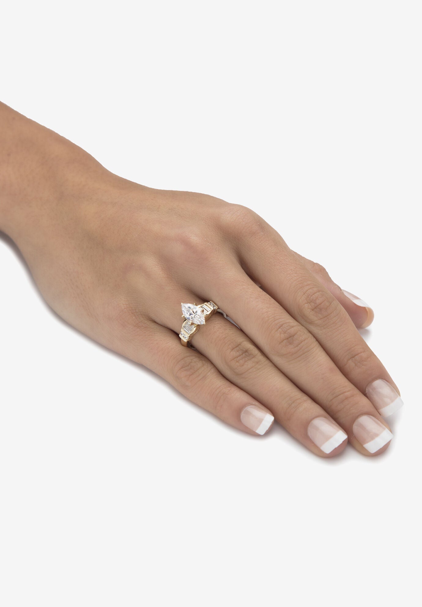 2.69 Cttw 14K Gold-Plated Silver Marquise-Cut Cubic Zirconia Engagement Ring, , alternate image number 2