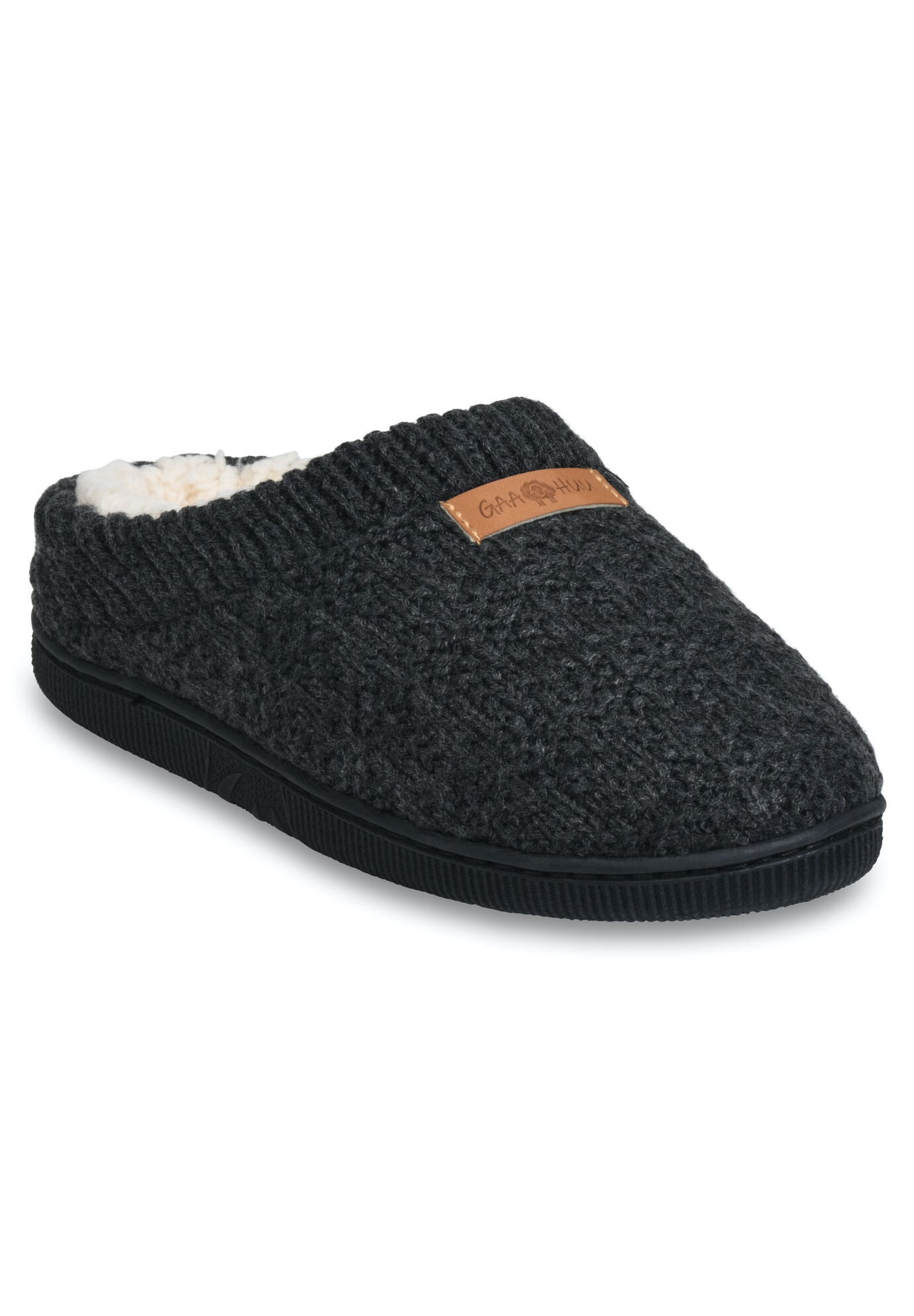 Textured Knit Rib Cuff Clog Slipper Slippers, CHARCOAL GREY, hi-res image number 0
