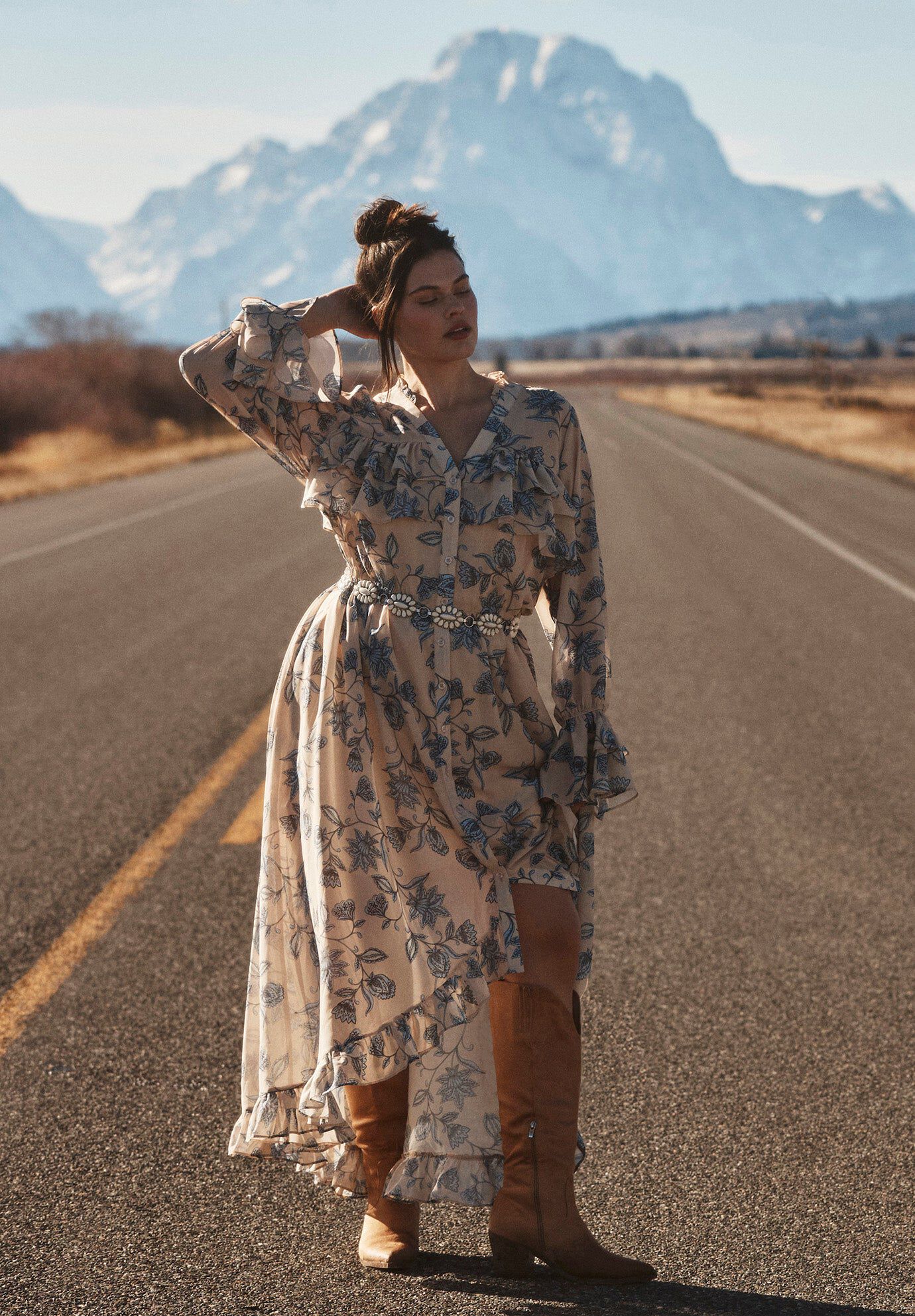 Ruffle Detail Maxi Shirt Dress