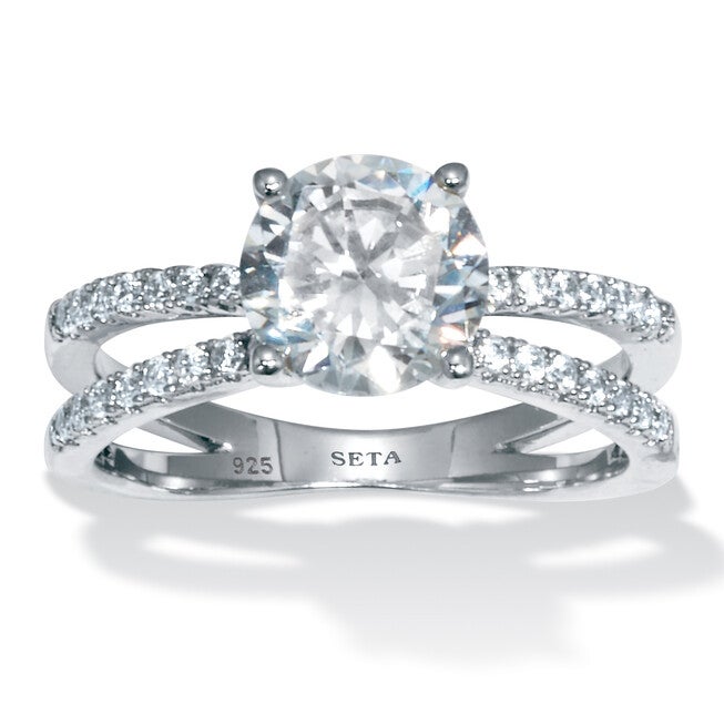 2.26 TCW Round Cubic Zirconia Sterling Silver Crossover Engagement Ring, WHITE, hi-res image number null