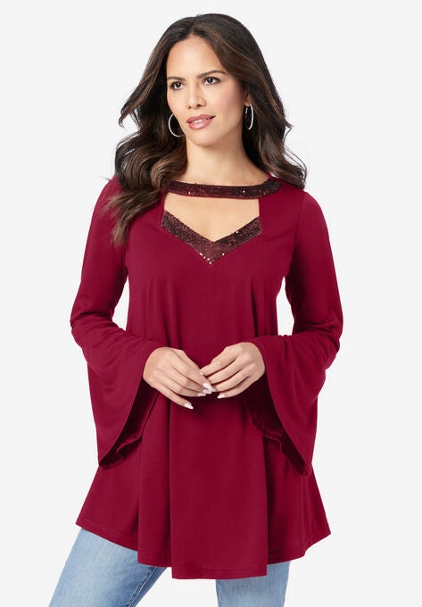 Sequin Cutout Tunic, RICH BURGUNDY, hi-res image number null