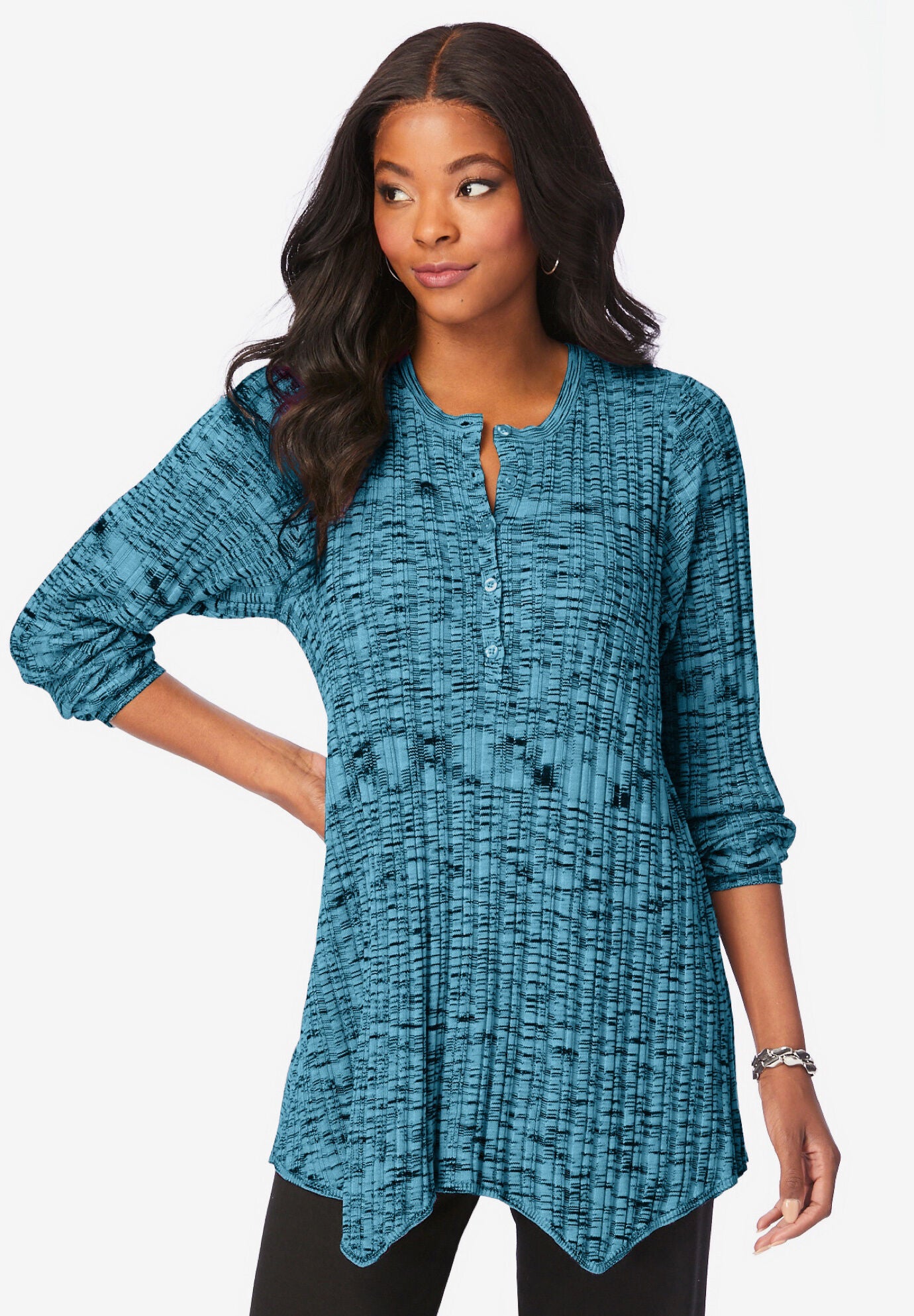 Henley Marled Sweater, DEEP TEAL, hi-res image number 0