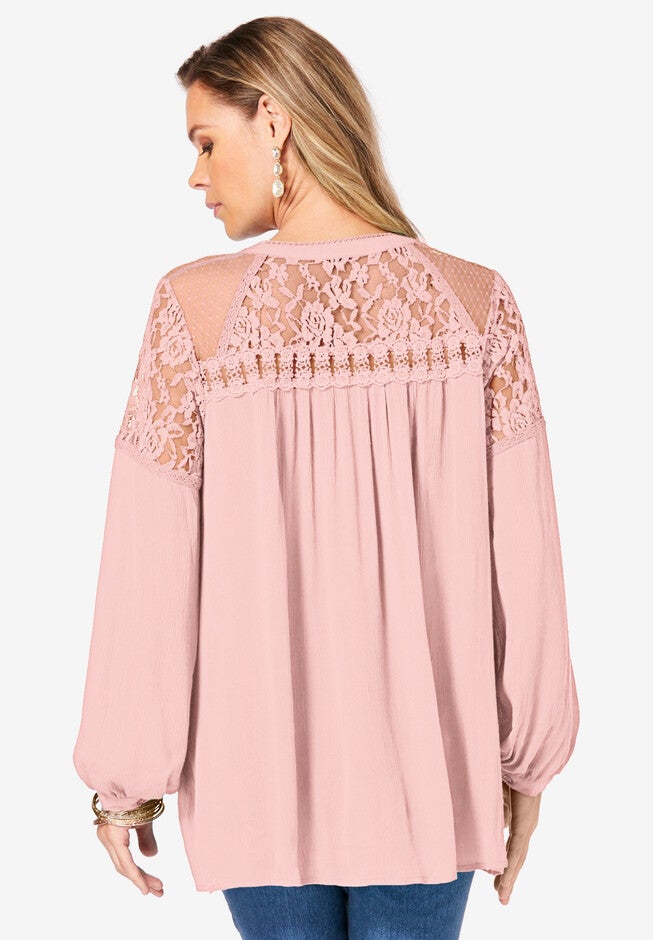Lace V-Neck Big Shirt, , on-hover image number null