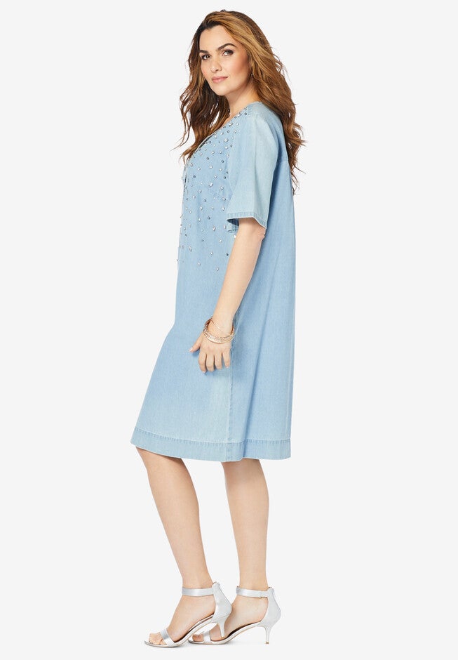 Embellished Denim Shirtdress, , alternate image number 2