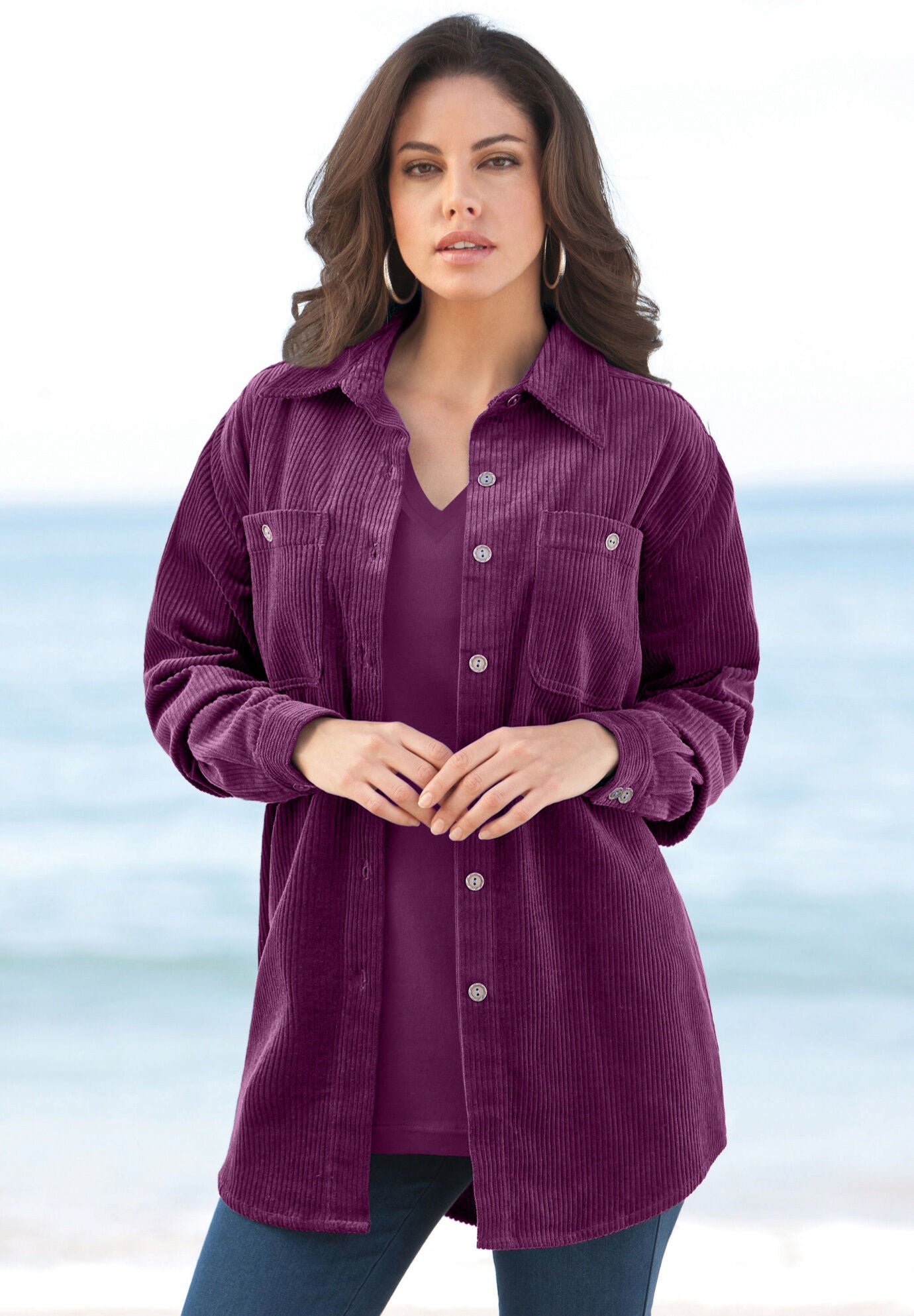 Corduroy Button-Front Shirt, , alternate image number 5