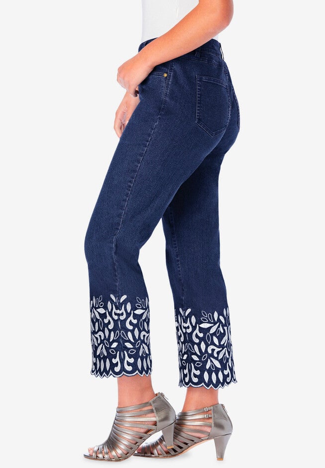 Straight-Leg Embroidered Jeans, , alternate image number null