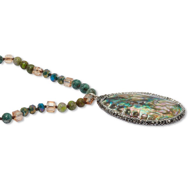 Genuine Jasper and Mother of Pearl Silvertone Drop Necklace 34-inch, GRAY, on-hover image number null