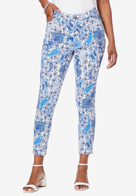 Skinny Jean with Invisible Stretch® by Denim 24/7®, BLUE PAISLEY FLOWERS, hi-res image number null