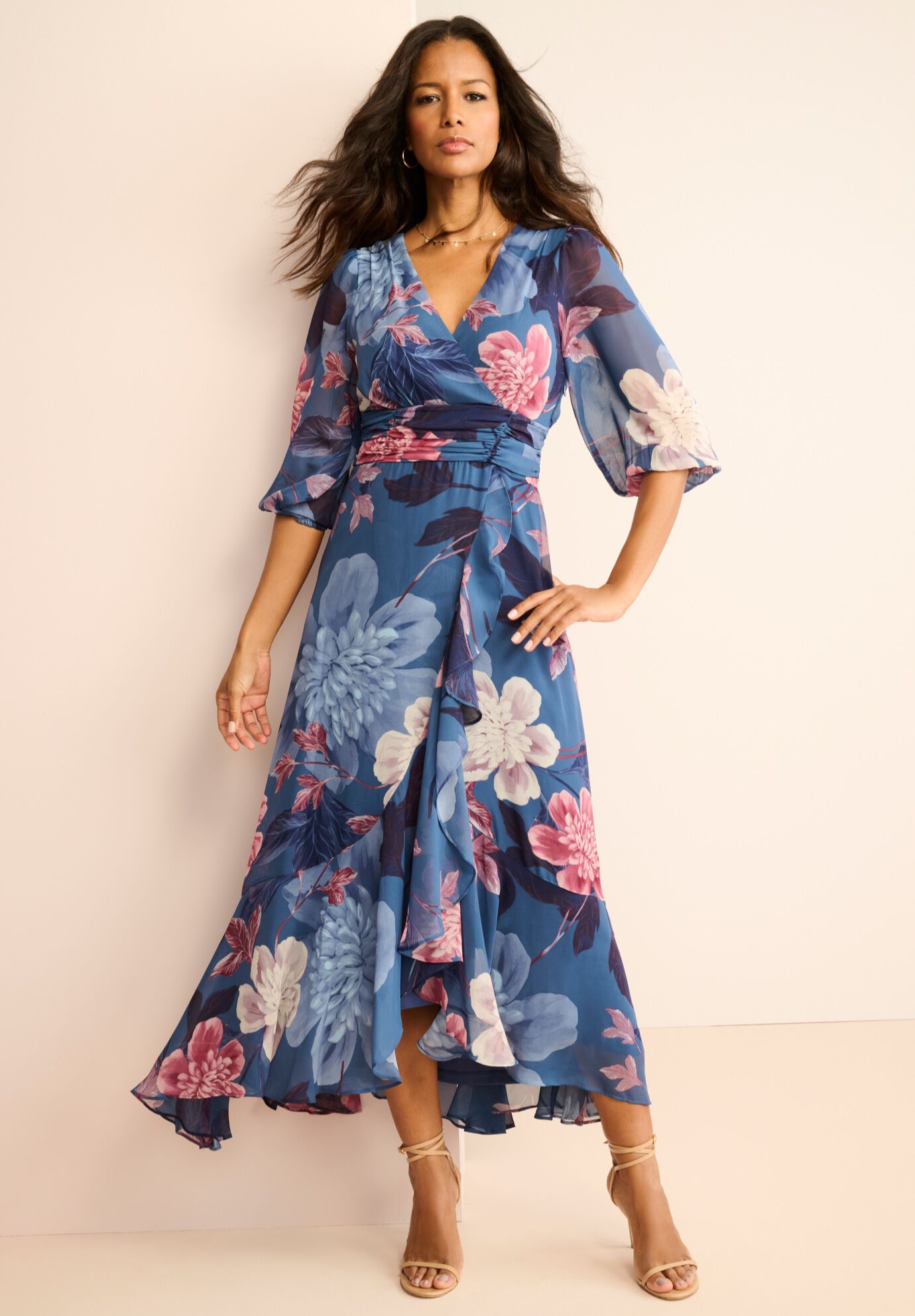 ax paris blue floral dress Navy Floral Print Wrap Dress – AX Paris main image 0