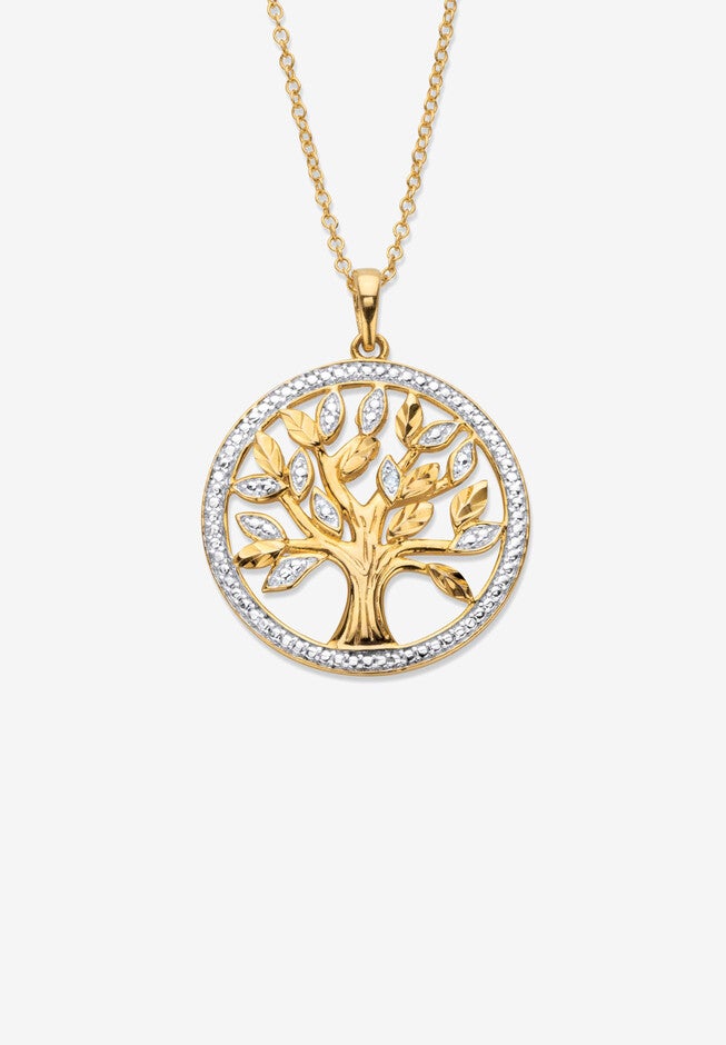 Gold over Silver Tree of Life Pendant Diamond Accent with 18 in Chain, SILVER, hi-res image number null