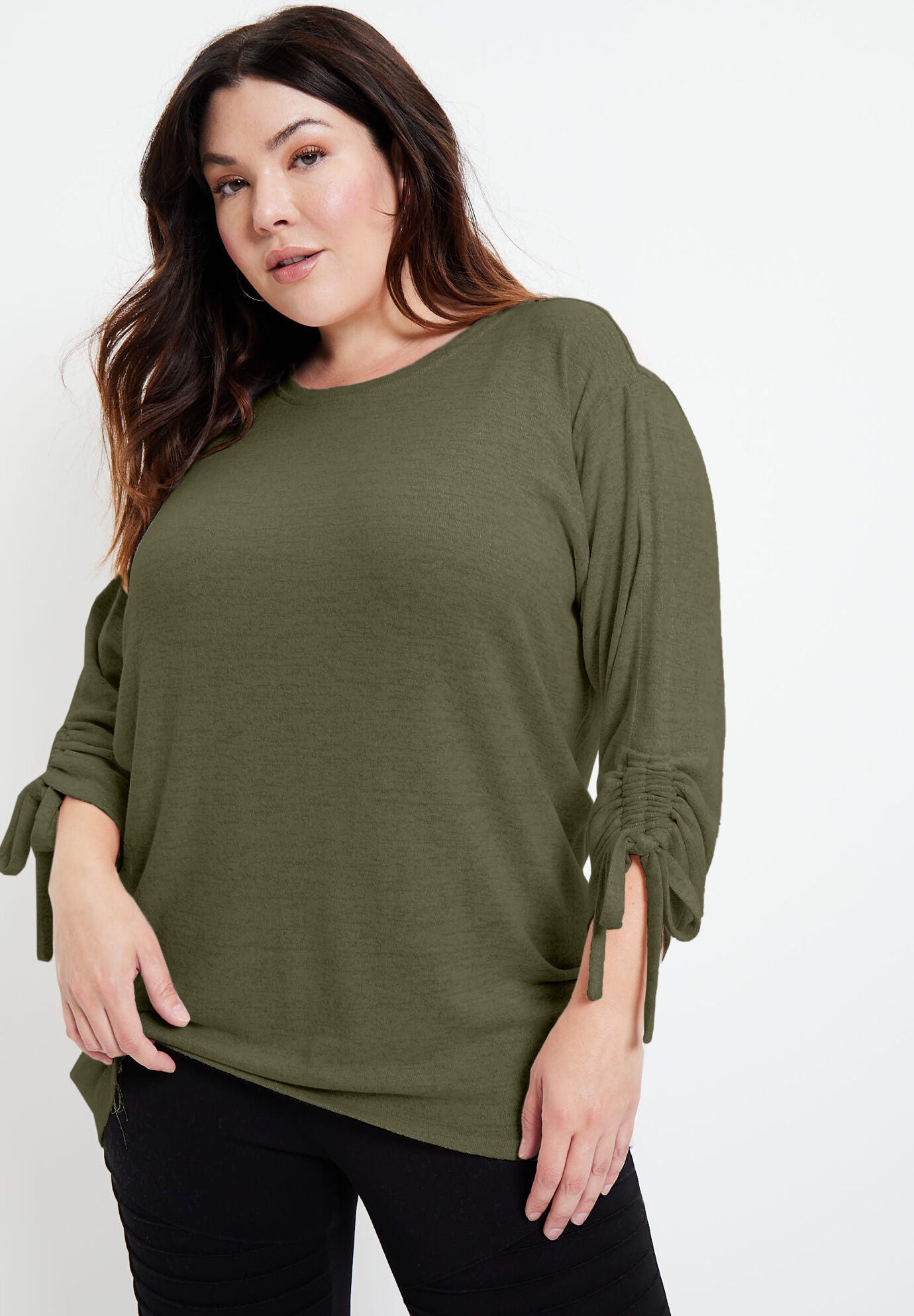 Ruched-Sleeve SuperSoft Knit Top, , alternate image number 4