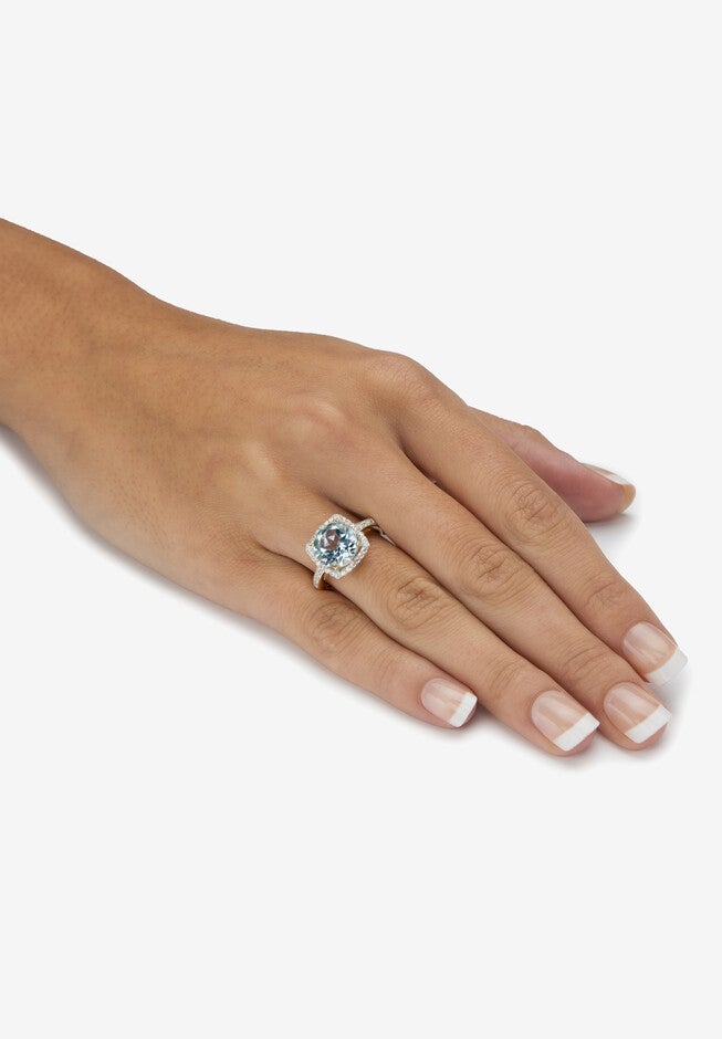 14K Yellow Gold Over Silver Genuine Blue Topaz And Round Cz Ring, , alternate image number 2