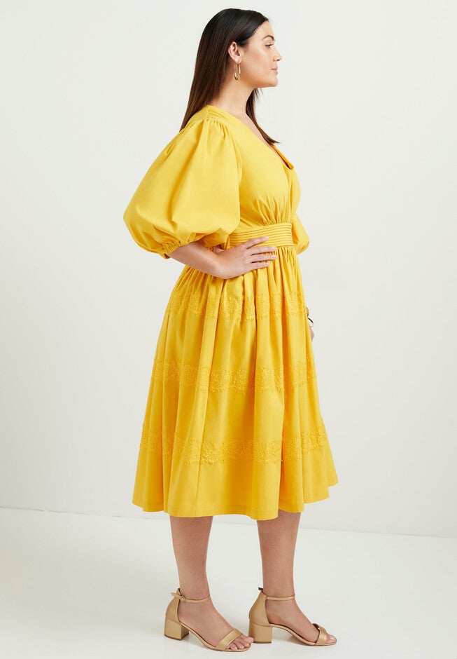 Lace-Trimmed Tiered Midi Dress, , alternate image number null