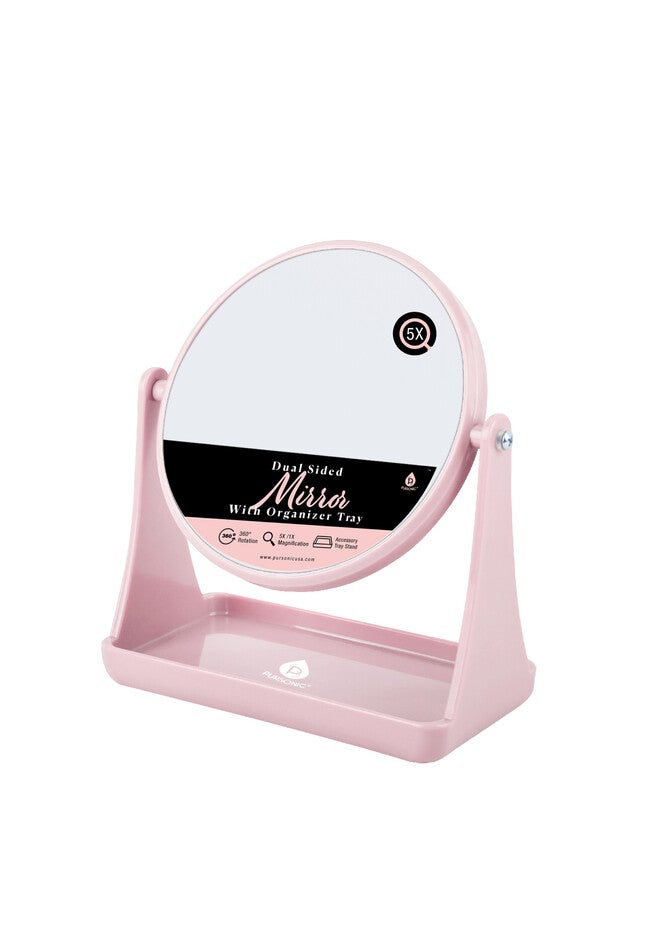 Dual Sided Mirror With Accessory Tray Stand • 360° Rotation • 5X/ 1X Magnification, , on-hover image number null