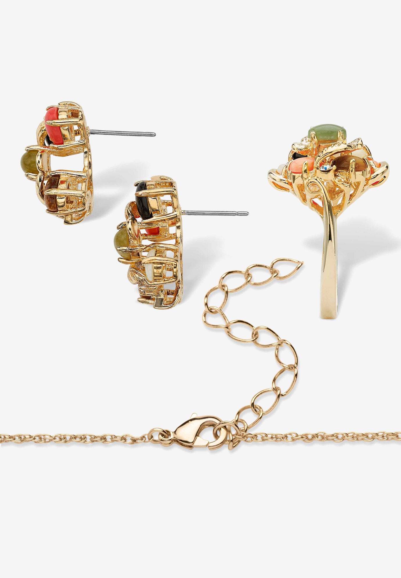 Yellow Gold-Plated Genuine Gemstone Ring, Earring And Necklace Set Jewelry, , on-hover image number 1