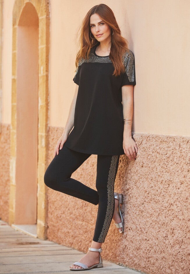 Rhinestone Side-Seam Essential Stretch Legging, , alternate image number 3