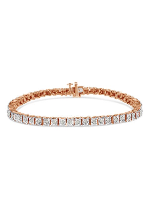Rose Gold Over Sterling Silver Diamond Square Frame Miracleset Tennis Bracelet 8", ROSE GOLD, hi-res image number null
