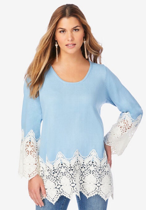 Fine Gauge Lace Pullover, SOFT SKY, hi-res image number null