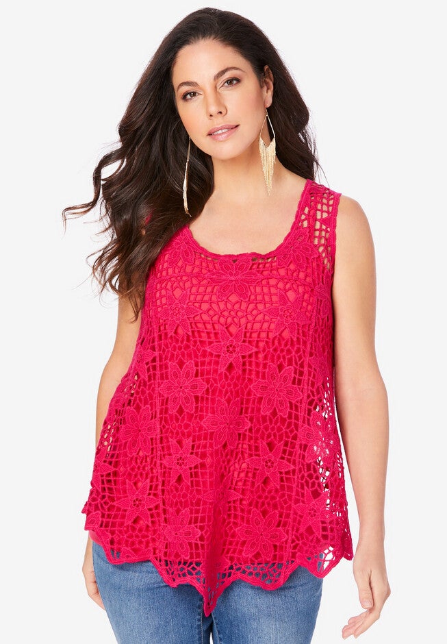 Pullover Crochet Tank, PINK BURST, hi-res image number null