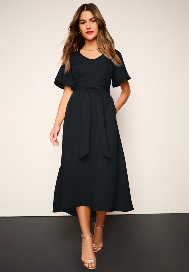 Onestopplus Size Chart Plus Size Flutter Sleeve V-Neck Fit and Flare Bi-stretch Maxi Dress ...