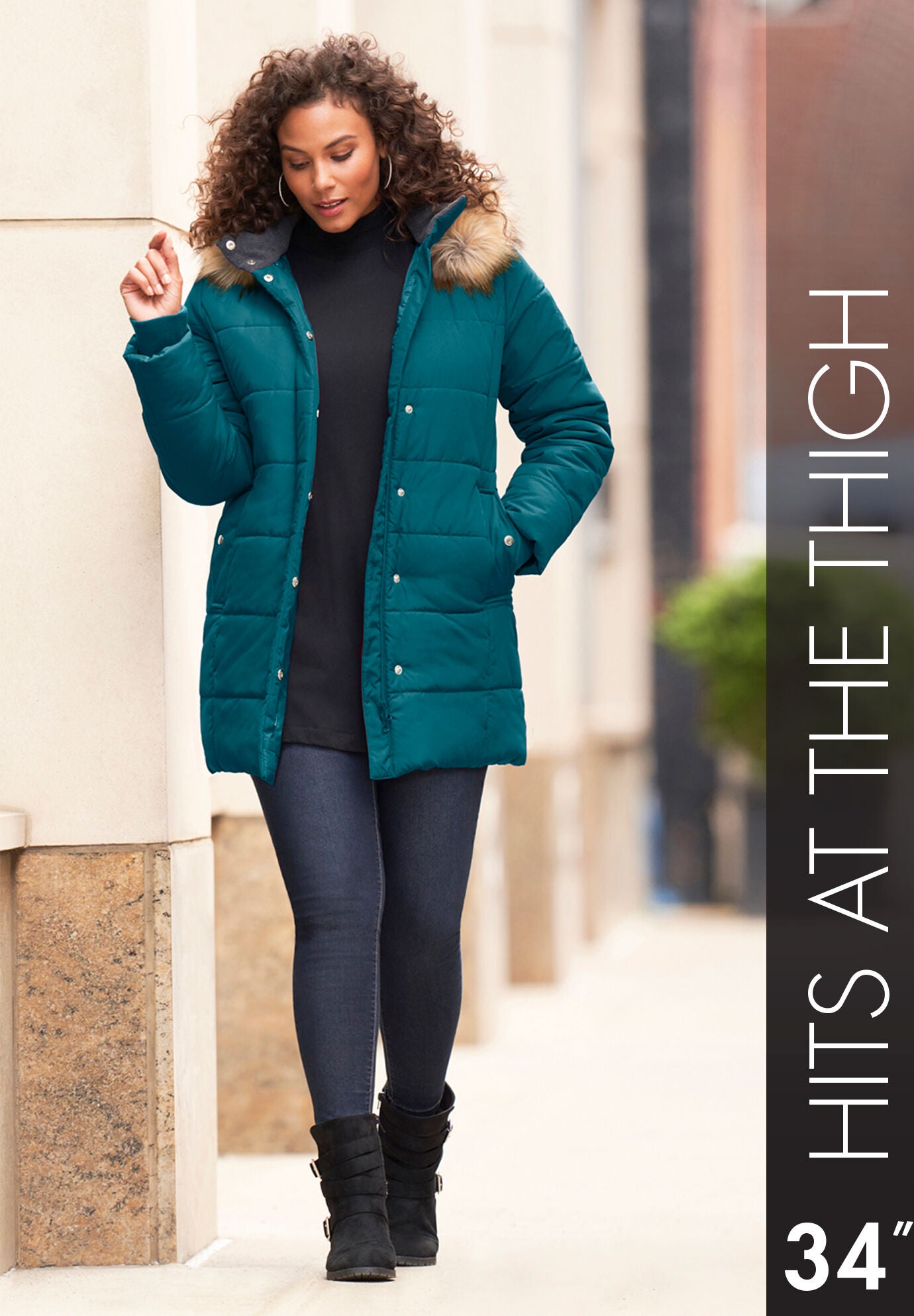Plus Size Classic Length Puffer Coat, , alternate image number 3