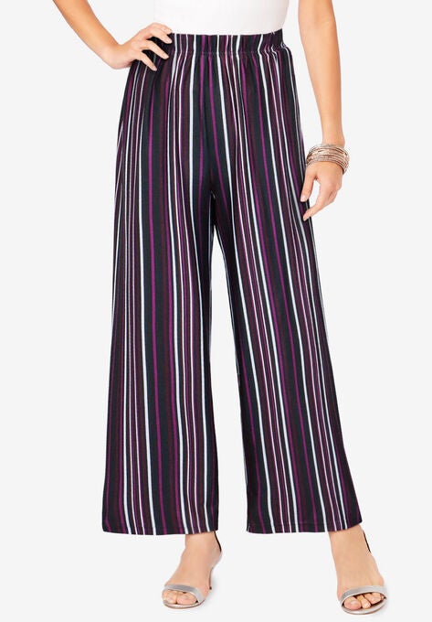 Ultrasmooth® Fabric Wide-Leg Pant, BLACK OPEN STRIPE, hi-res image number null
